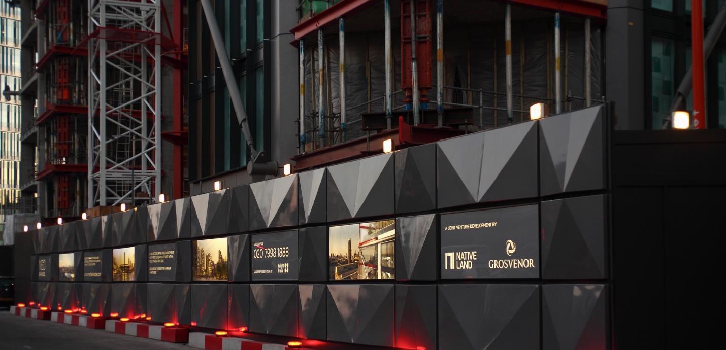 Illuminated hoarding at Neo-Bankside.